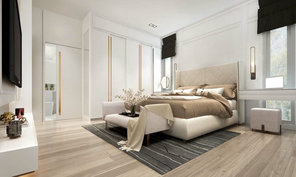 Laminate Flooring Stylish Choice in a large luxury bedroom by Flooring 101 in California