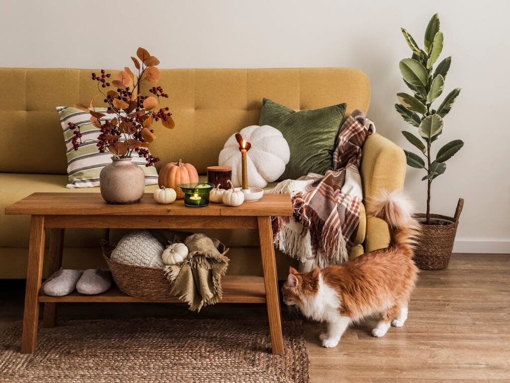 cat on flooring in living room