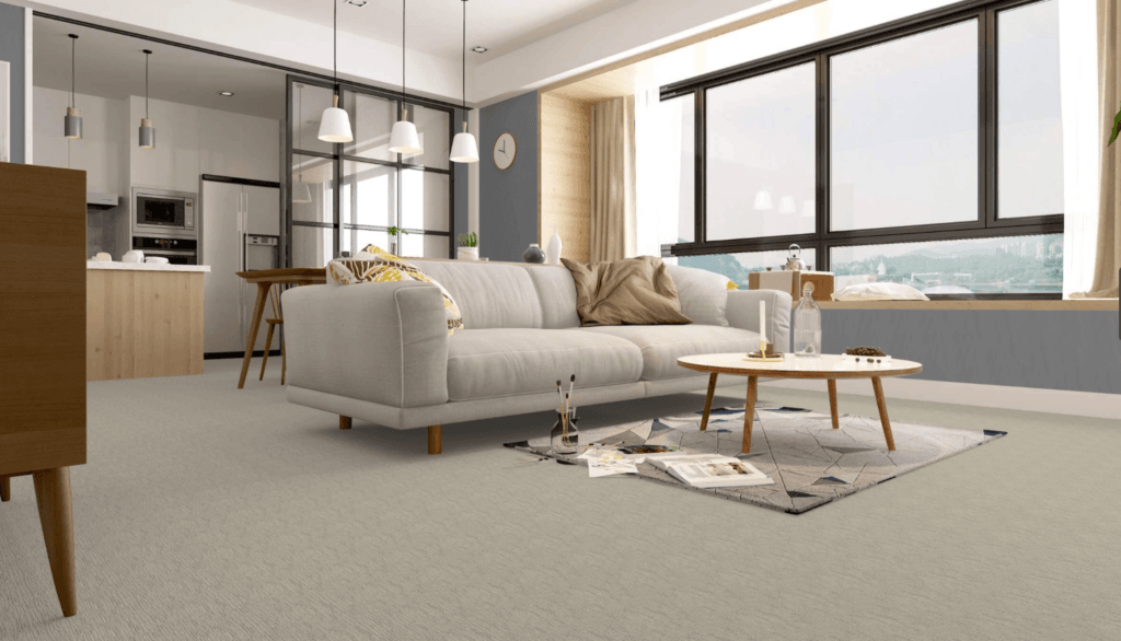 carpet in living room in coastal rental