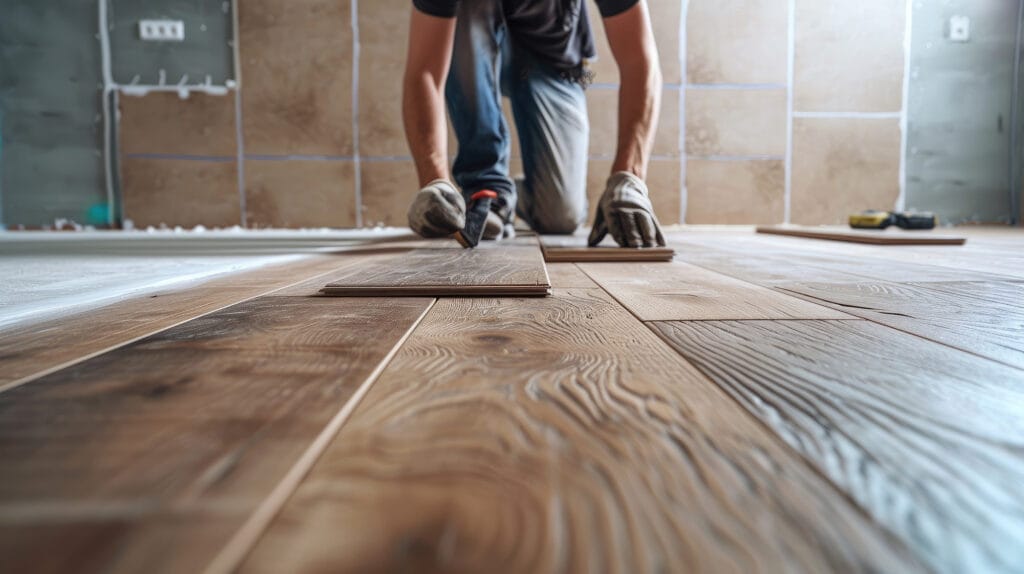 hardwood flooring being installed by someone during a remodel