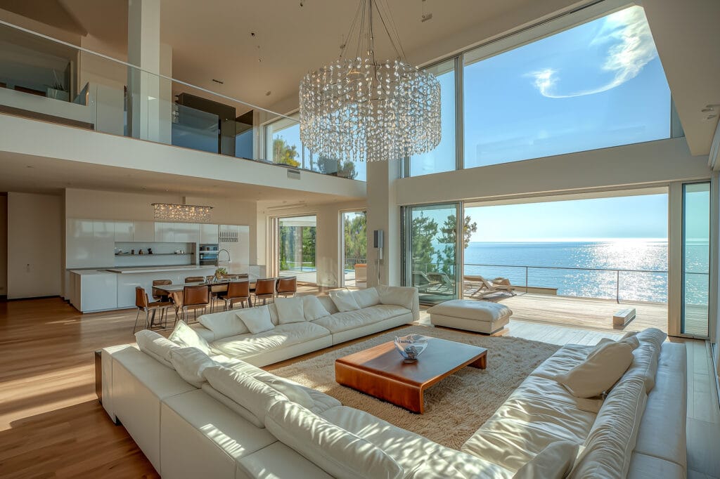 engineered hardwood in luxurious living room near coast